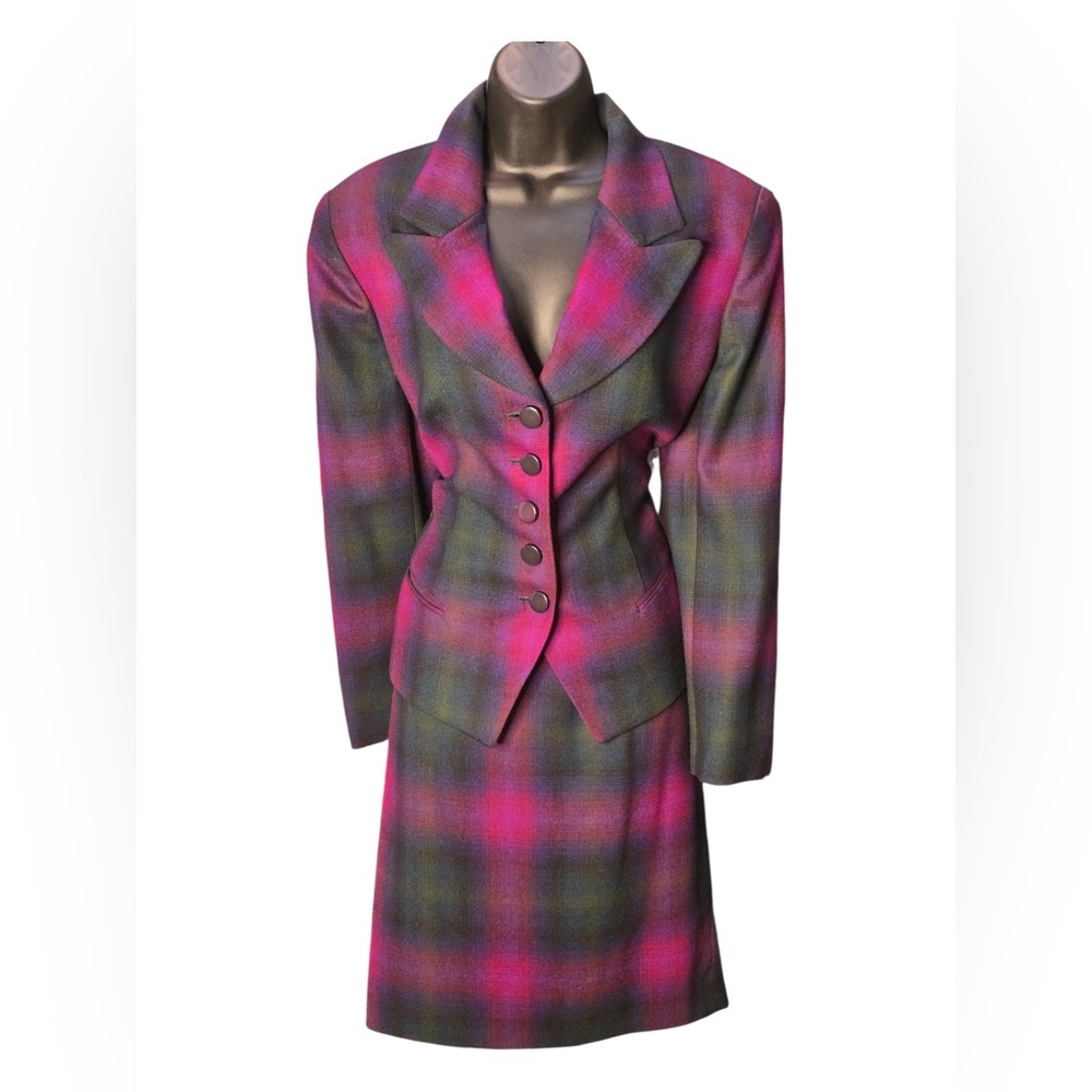 Vintage Christian Dior Plaid Wool Skirt Set
